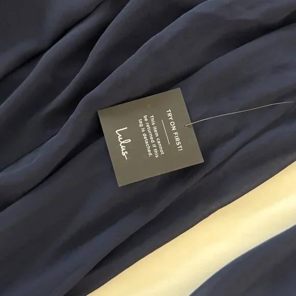 Lulu's Glorious Invite Navy Blue Knotted Off-the-Shoulder Maxi, XL - Picture 5 of 6